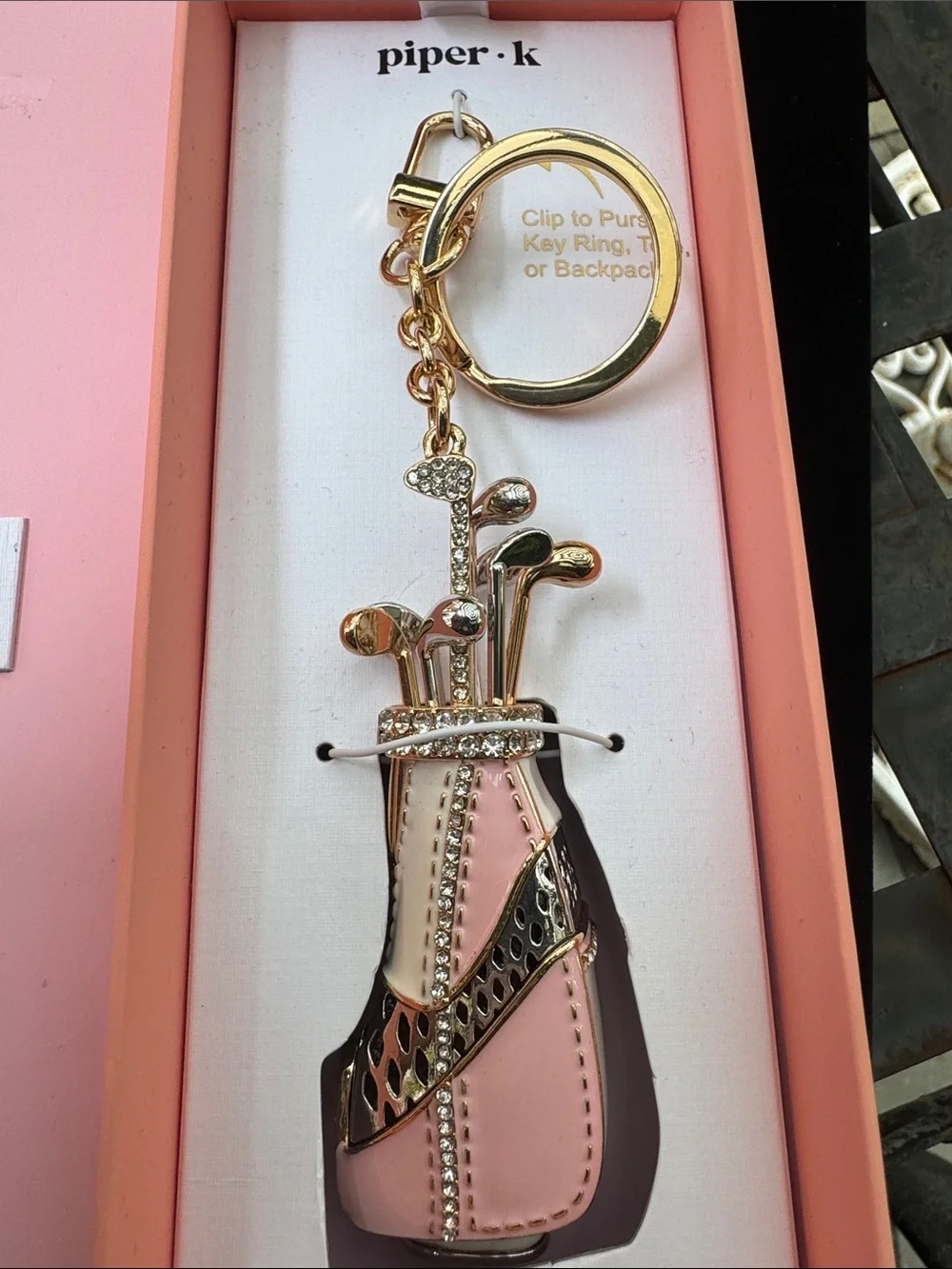 Keychain piper  Pink & Gold Golf Bag Charm Keychain